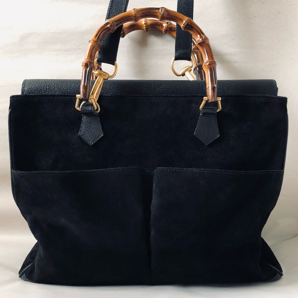 Gucci Black Suede Satchel with Bamboo Top Handles - Picture 1 of 16